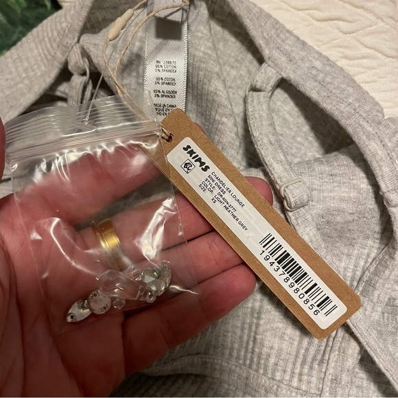 NWT SKIMS Chandelier Lounge Mini Dress Ribbed Light Heather Gray Jewels Size XS - Picture 11 of 11